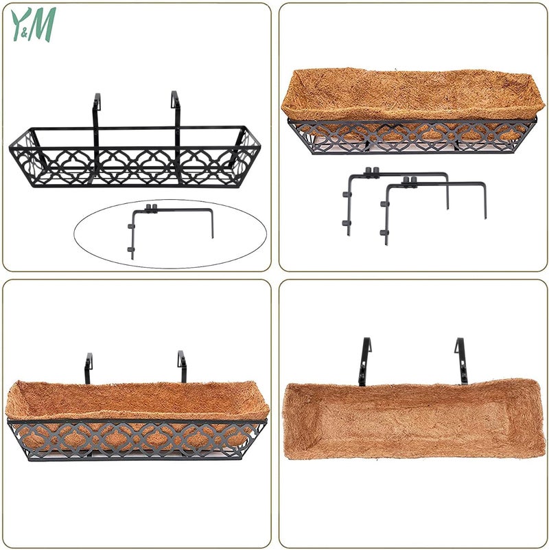 YM Flower Boxes for Deck Railings 24inch 4packs, Deck Railing Planter Boxes with Coir Liner Outdoor Railing Window Boxes Planters Hanging Planter Flower Box - Image 3